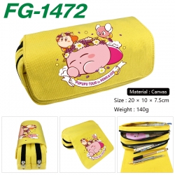 Kirby Anime Multi-Function Double Zipper Canvas Cosmetic Bag Pen Case 20x10x7.5cm