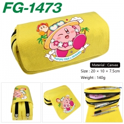 Kirby Anime Multi-Function Double Zipper Canvas Cosmetic Bag Pen Case 20x10x7.5cm