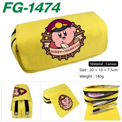 Kirby Anime Multi-Function Double Zipper Canvas Cosmetic Bag Pen Case 20x10x7.5cm