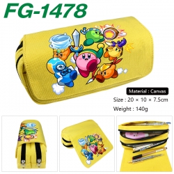 Kirby Anime Multi-Function Double Zipper Canvas Cosmetic Bag Pen Case 20x10x7.5cm