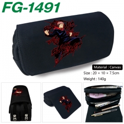 Jujutsu Kaisen Anime Multi-Function Double Zipper Canvas Cosmetic Bag Pen Case 20x10x7.5cm