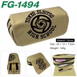 Jujutsu Kaisen Anime Multi-Function Double Zipper Canvas Cosmetic Bag Pen Case 20x10x7.5cm