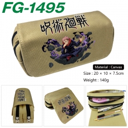 Jujutsu Kaisen Anime Multi-Function Double Zipper Canvas Cosmetic Bag Pen Case 20x10x7.5cm