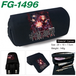 Jujutsu Kaisen Anime Multi-Function Double Zipper Canvas Cosmetic Bag Pen Case 20x10x7.5cm