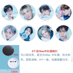 BTS Anime Round cloth film brooch badge 58MM a set of 8