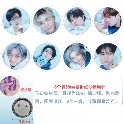 BTS Anime Circular laser fine sand film brooch badge 58MM a set of 8