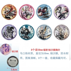Demon Slayer Kimets Anime Circular laser fine sand film brooch badge 58MM a set of 8
