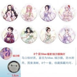 Demon Slayer Kimets Anime Circular laser fine sand film brooch badge 58MM a set of 8