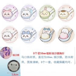 Chiikawa Anime Circular laser fine sand film brooch badge 58MM a set of 8