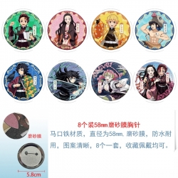 Demon Slayer Kimets Anime round scrub film brooch badge 58MM a set of 8