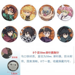 Demon Slayer Kimets Anime round scrub film brooch badge 58MM a set of 8