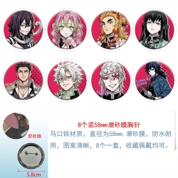 Demon Slayer Kimets Anime round scrub film brooch badge 58MM a set of 8