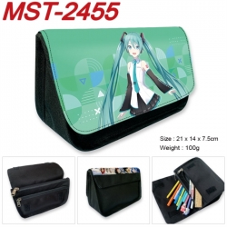 Hatsune Miku Anime Velcro canvas zipper pencil case Pencil Bag 21x14x7.5cm