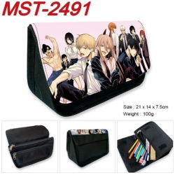 Chainsaw Man Anime Velcro canvas zipper pencil case Pencil Bag 21x14x7.5cm