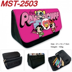 The Powerpuff Girls Anime Velcro canvas zipper pencil case Pencil Bag 21x14x7.5cm