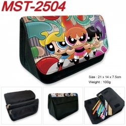 The Powerpuff Girls Anime Velcro canvas zipper pencil case Pencil Bag 21x14x7.5cm