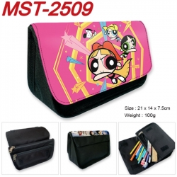 The Powerpuff Girls Anime Velcro canvas zipper pencil case Pencil Bag 21x14x7.5cm