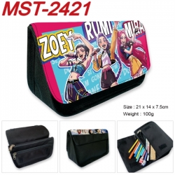 K-Pop:Demon Hunters Anime Velcro canvas zipper pencil case Pencil Bag 21x14x7.5cm