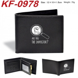 Among Us Anime peripheral black brown leather double fold wallet 12X10X1.5CM 70g