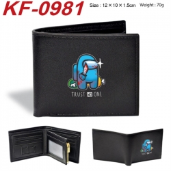 Among Us Anime peripheral black brown leather double fold wallet 12X10X1.5CM 70g