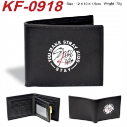 Stray Kids Anime peripheral black brown leather double fold wallet 12X10X1.5CM 70g