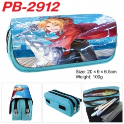 Fullmetal Alchemist Anime double-layer pu leather printing pencil case 20x9x6.5cm