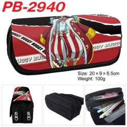 One Piece Anime double-layer pu leather printing pencil case 20x9x6.5cm