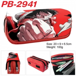 One Piece Anime double-layer pu leather printing pencil case 20x9x6.5cm