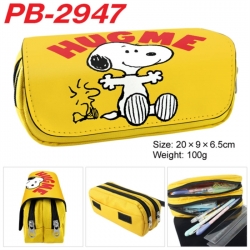 snoopy Anime double-layer pu leather printing pencil case 20x9x6.5cm