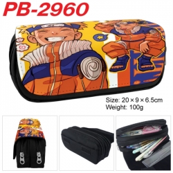 Naruto Anime double-layer pu leather printing pencil case 20x9x6.5cm