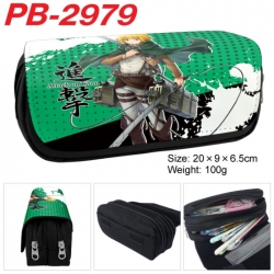Shingeki no Kyojin Anime double-layer pu leather printing pencil case 20x9x6.5cm