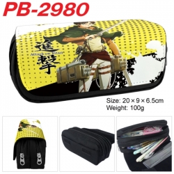 Shingeki no Kyojin Anime double-layer pu leather printing pencil case 20x9x6.5cm