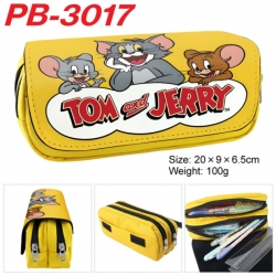 Tom and Jerry Anime double-layer pu leather printing pencil case 20x9x6.5cm