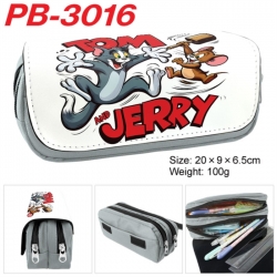 Tom and Jerry Anime double-layer pu leather printing pencil case 20x9x6.5cm