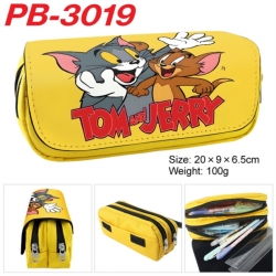 Tom and Jerry Anime double-layer pu leather printing pencil case 20x9x6.5cm