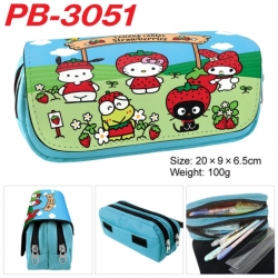 Sanrio Anime double-layer pu leather printing pencil case 20x9x6.5cm