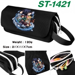 Demon Slayer Kimets Anime waterproof canvas portable double-layer pencil bag cosmetic bag 21x11x7cm
