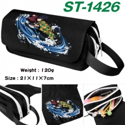 Demon Slayer Kimets Anime waterproof canvas portable double-layer pencil bag cosmetic bag 21x11x7cm