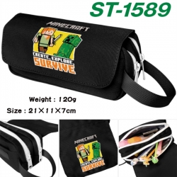 Minecraft Anime waterproof canvas portable double-layer pencil bag cosmetic bag 21x11x7cm