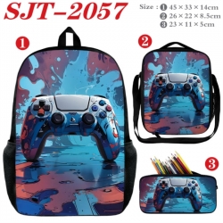 GamePad Anime nylon canvas backpack pencil case crossbody bag three piece set 45x33x14cm