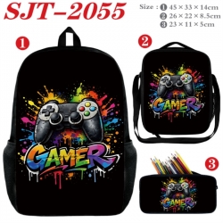 GamePad Anime nylon canvas backpack pencil case crossbody bag three piece set 45x33x14cm