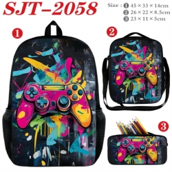 GamePad Anime nylon canvas backpack pencil case crossbody bag three piece set 45x33x14cm