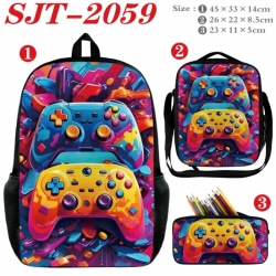 GamePad Anime nylon canvas backpack pencil case crossbody bag three piece set 45x33x14cm