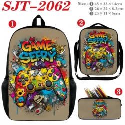 GamePad Anime nylon canvas backpack pencil case crossbody bag three piece set 45x33x14cm