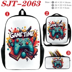 GamePad Anime nylon canvas backpack pencil case crossbody bag three piece set 45x33x14cm