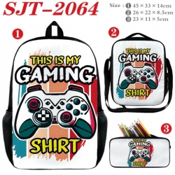 GamePad Anime nylon canvas backpack pencil case crossbody bag three piece set 45x33x14cm