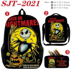 The Nightmare Before Christmas Anime nylon canvas backpack pencil case crossbody bag three piece set 45x33x14cm