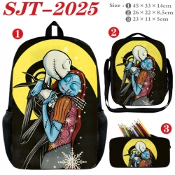 The Nightmare Before Christmas Anime nylon canvas backpack pencil case crossbody bag three piece set 45x33x14cm