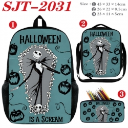 The Nightmare Before Christmas Anime nylon canvas backpack pencil case crossbody bag three piece set 45x33x14cm