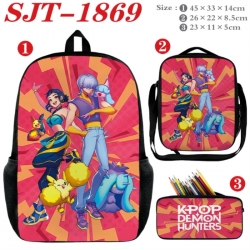 K-Pop:Demon Hunters Anime nylon canvas backpack pencil case crossbody bag three piece set 45x33x14cm